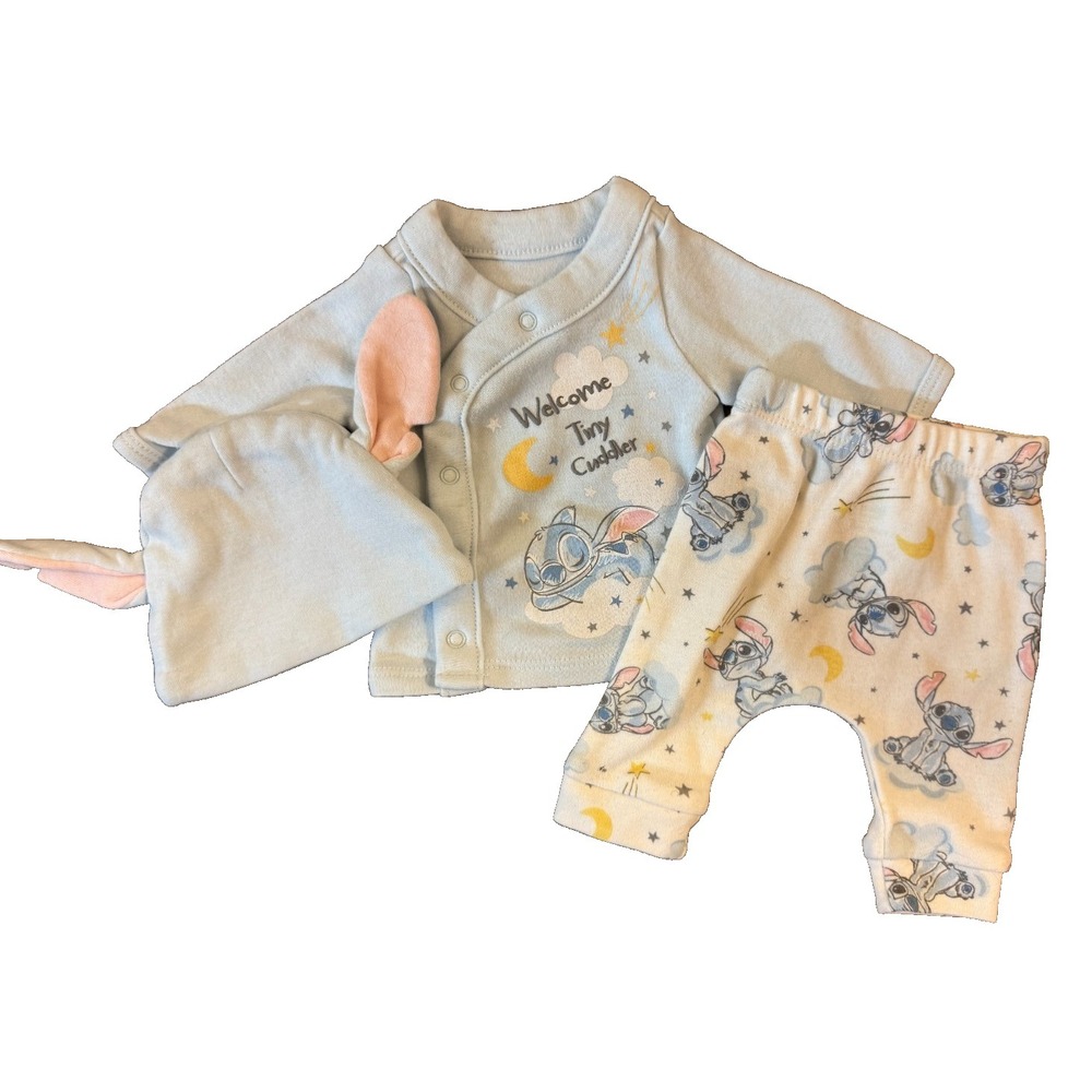 Disney Baby Wishes Dreams Lilo & Stitch Preemie 3 Piece‎ Outfit Shirt Pants Hat